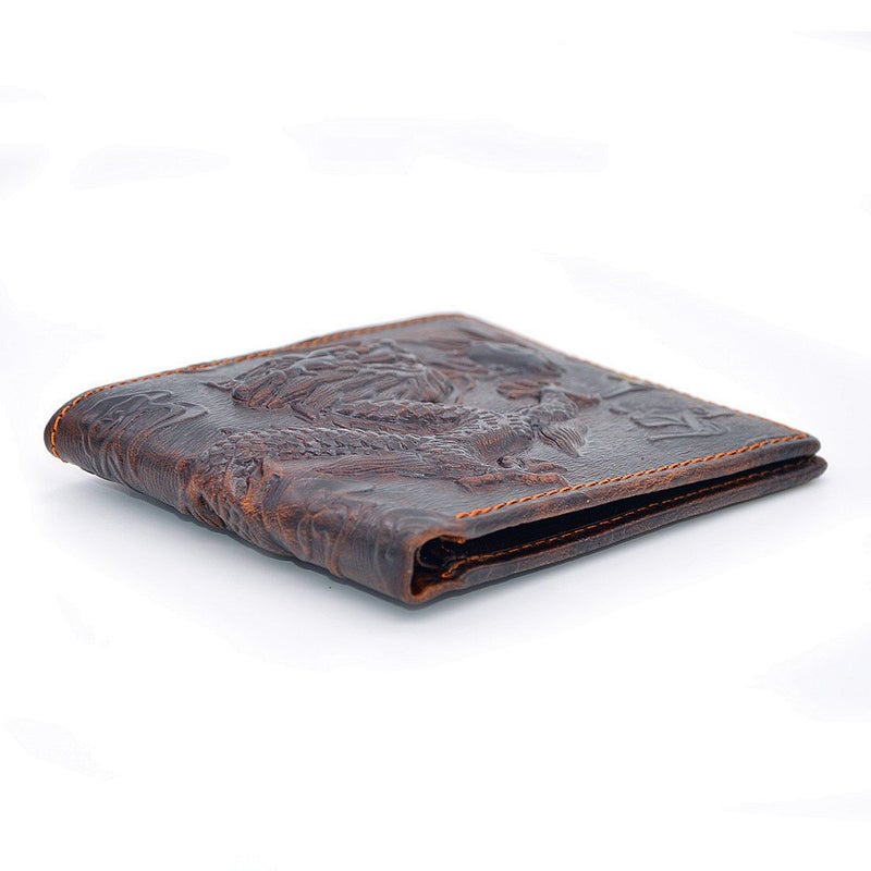 Medifier Mens Brown Genuine Leather Wallet with Credit Card Holder Dragon Pattern S - Image 4